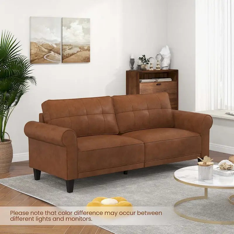 Canapé moderne en cuir PU 3 places avec 2 coussins de dossier et pieds en bois