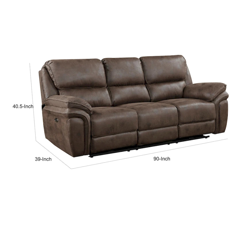 Canapé inclinable électrique double Tony 90 pouces, port de chargement USB microfibre marron