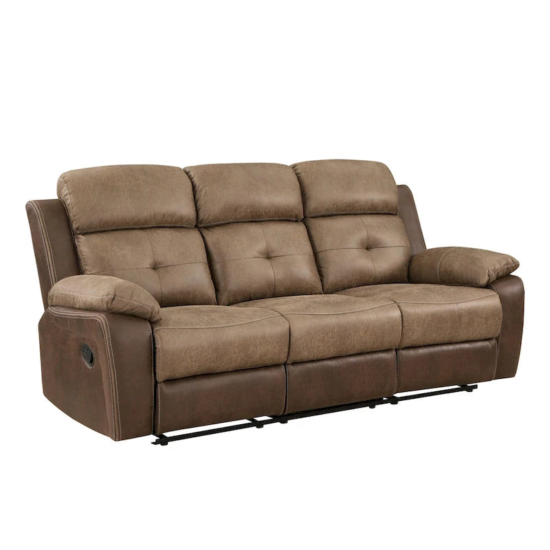 Canapé inclinable double manuel Emma de 84 pouces, microfibre marron doux, bois massif