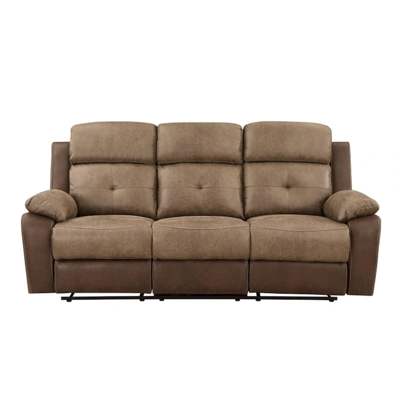 Canapé inclinable double manuel Emma de 84 pouces, microfibre marron doux, bois massif