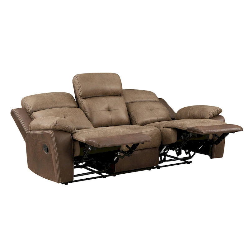 Canapé inclinable double manuel Emma de 84 pouces, microfibre marron doux, bois massif