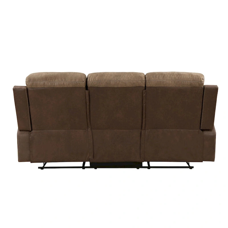 Canapé inclinable double manuel Emma de 84 pouces, microfibre marron doux, bois massif