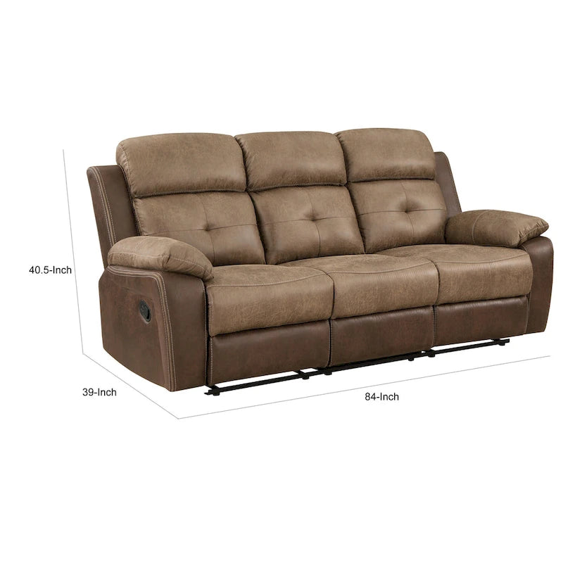 Canapé inclinable double manuel Emma de 84 pouces, microfibre marron doux, bois massif
