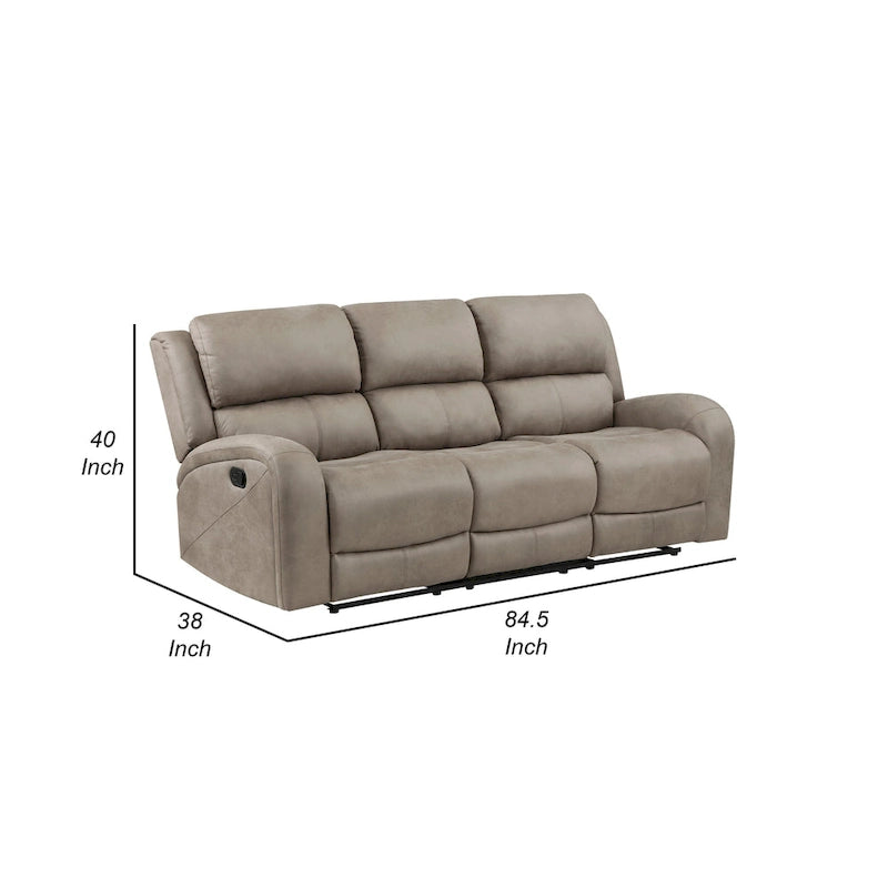 Canapé inclinable manuel double Patsy 85 pouces, microfibre marron à dossier capitonné