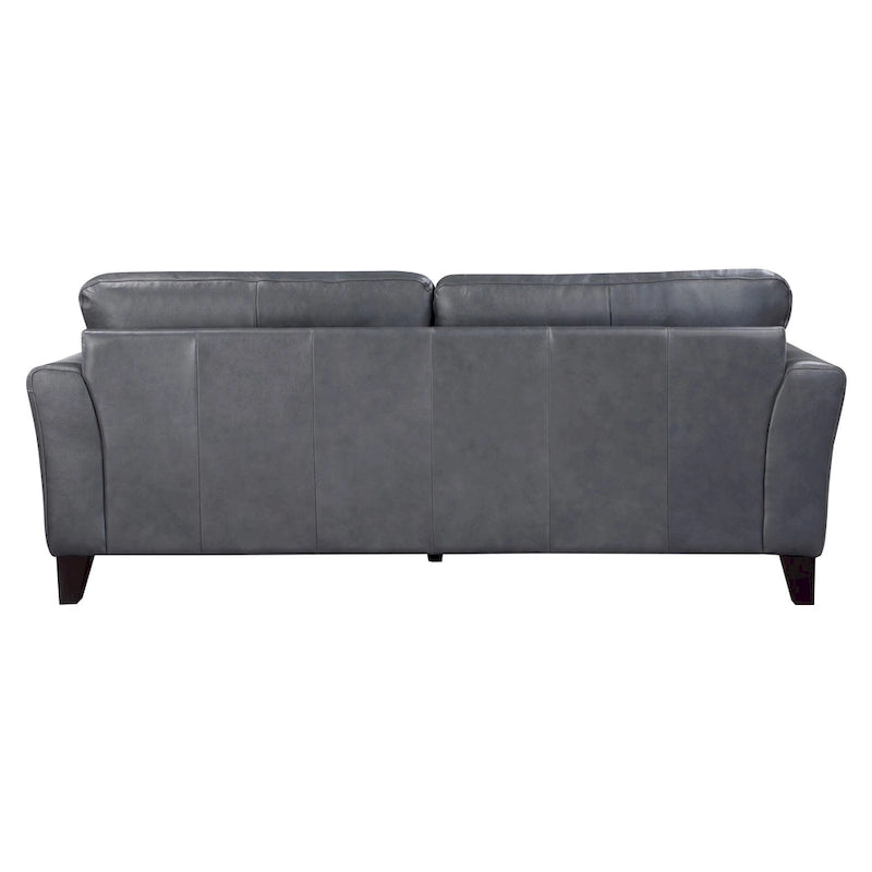 Canapé Lisa 88 pouces, cuir pleine fleur et croûte gris, bois massif marron