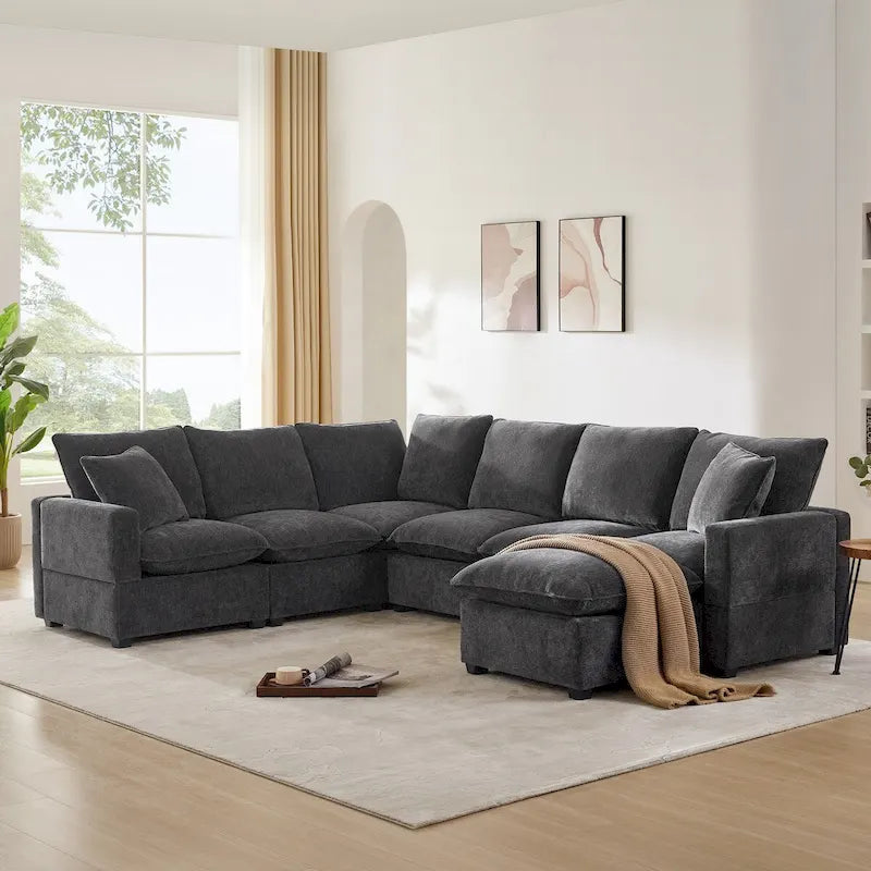 Nestfair Canapé modulaire moderne en forme de U, 7 places, en tissu chenille, avec 2 oreillers inclus