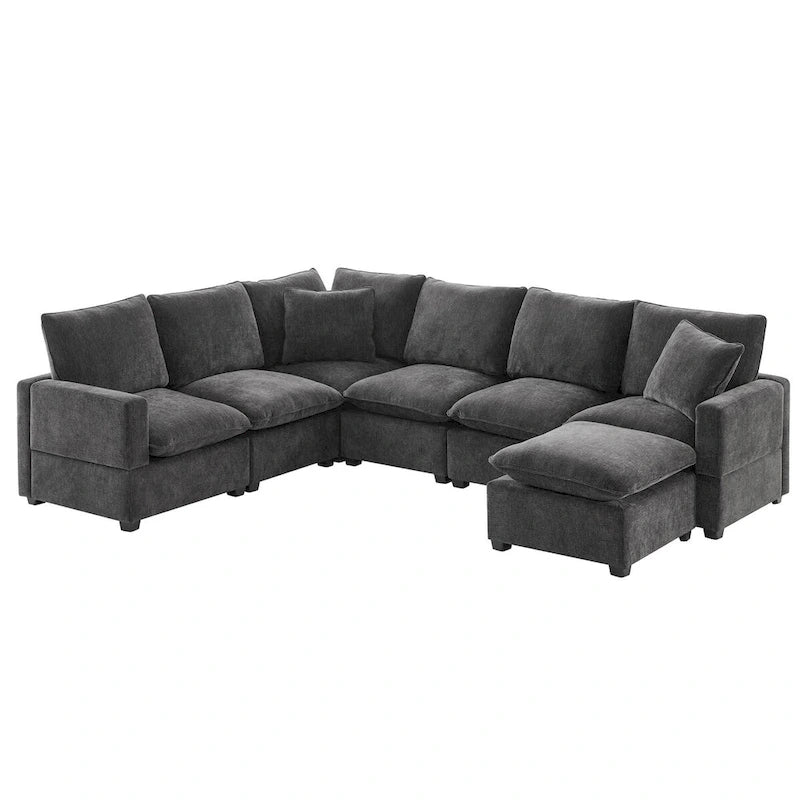 Nestfair Canapé modulaire moderne en forme de U, 7 places, en tissu chenille, avec 2 oreillers inclus