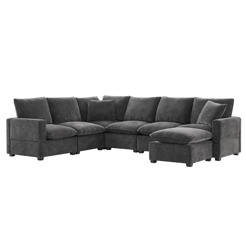 Nestfair Canapé modulaire moderne en forme de U, 7 places, en tissu chenille, avec 2 oreillers inclus