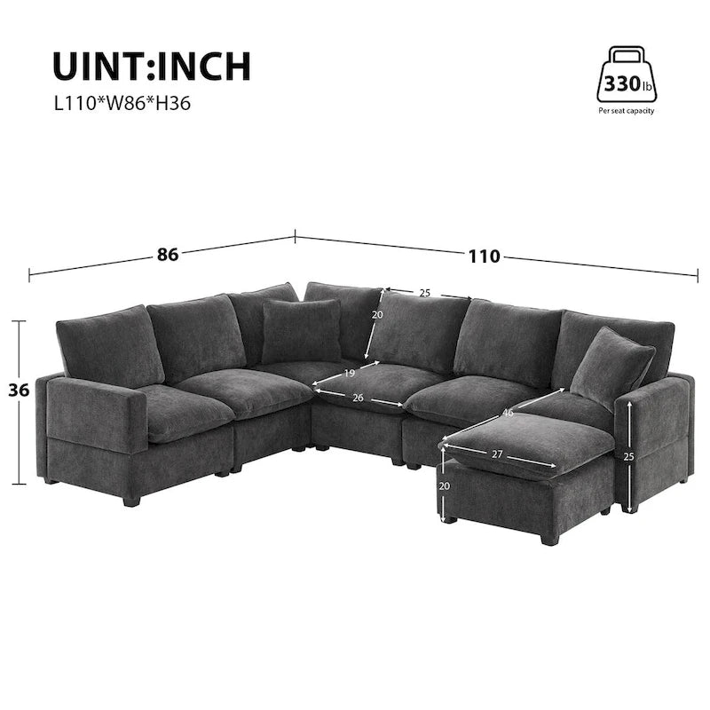 Nestfair Canapé modulaire moderne en forme de U, 7 places, en tissu chenille, avec 2 oreillers inclus