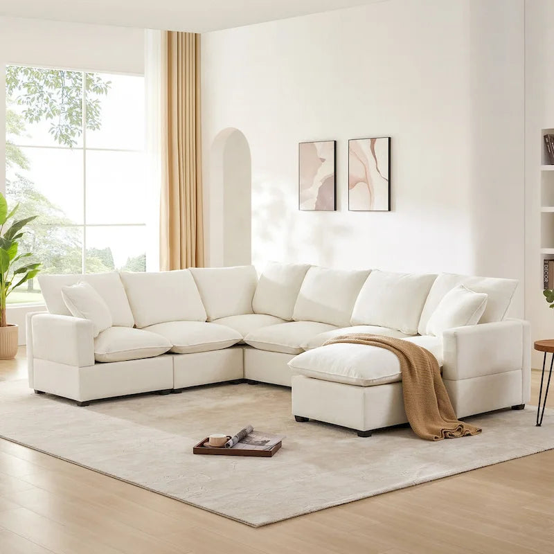 Nestfair Canapé modulaire moderne en forme de U, 7 places, en tissu chenille, avec 2 oreillers inclus