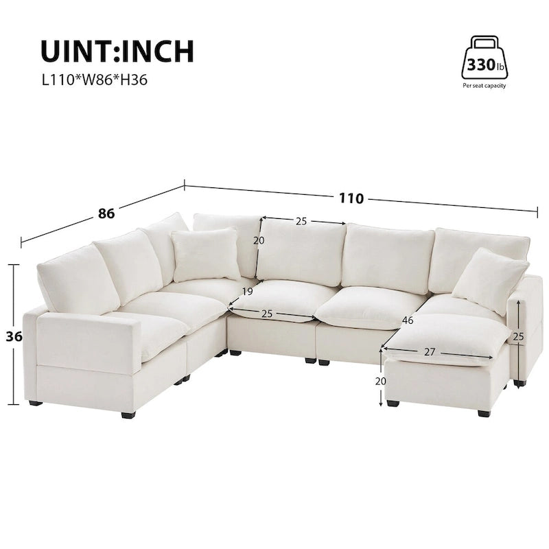 Nestfair Canapé modulaire moderne en forme de U, 7 places, en tissu chenille, avec 2 oreillers inclus