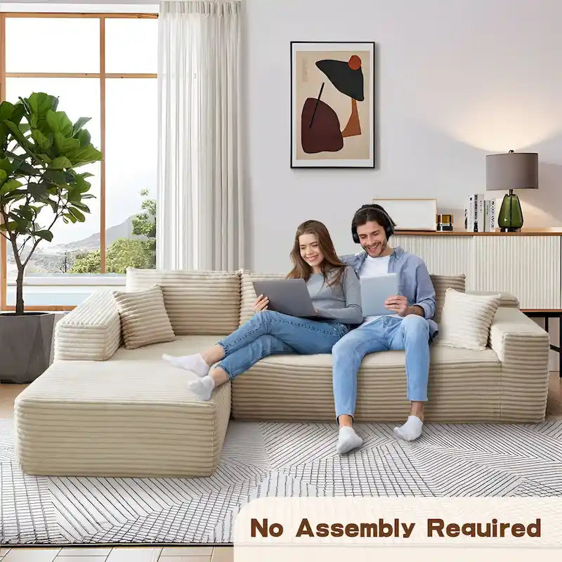 Canapé chaise longue en peluche OVIOS, aucun assemblage requis