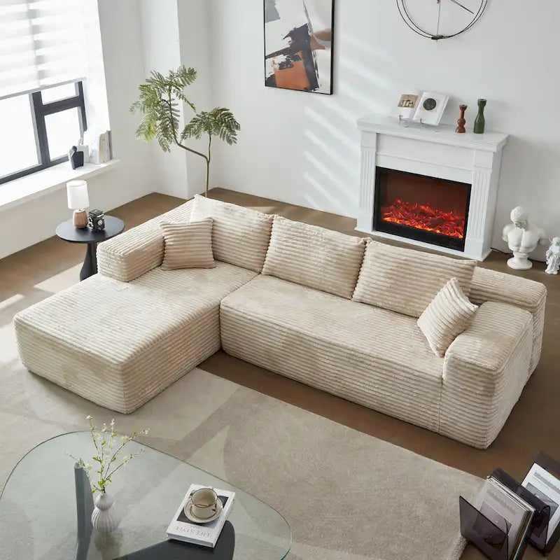 Canapé chaise longue en peluche OVIOS, aucun assemblage requis