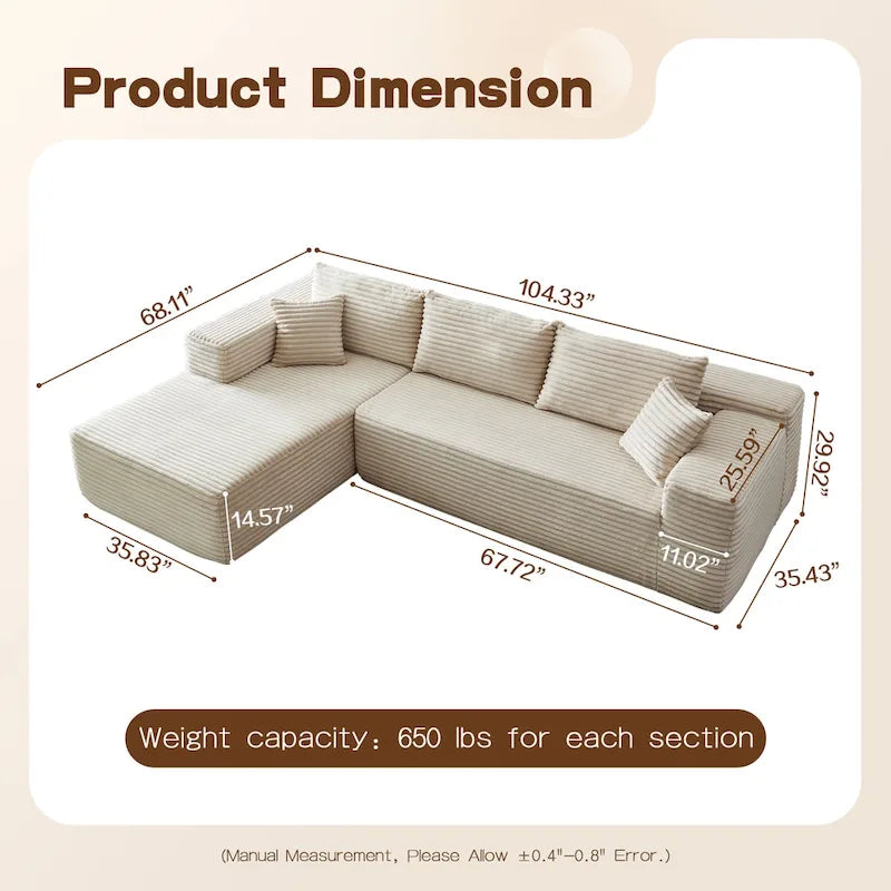 Canapé chaise longue en peluche OVIOS, aucun assemblage requis