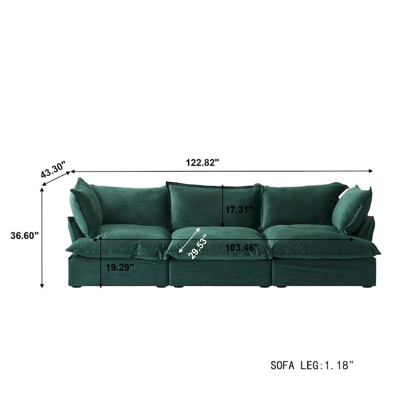 Canapé modulable, canapé 3 ou 4 places en velours, canapé confortable de style minimaliste pour salon et appartement