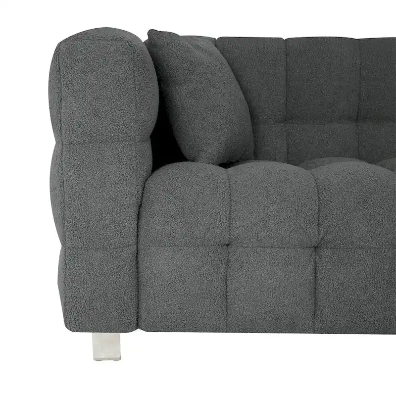 Canapé en polaire Teddy avec deux coussins décoratifs et pieds de support en métal