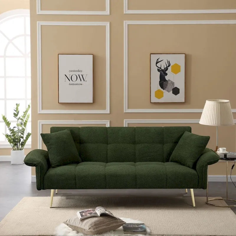 Canapé-lit futon convertible en polaire Teddy moderne de 70 pouces