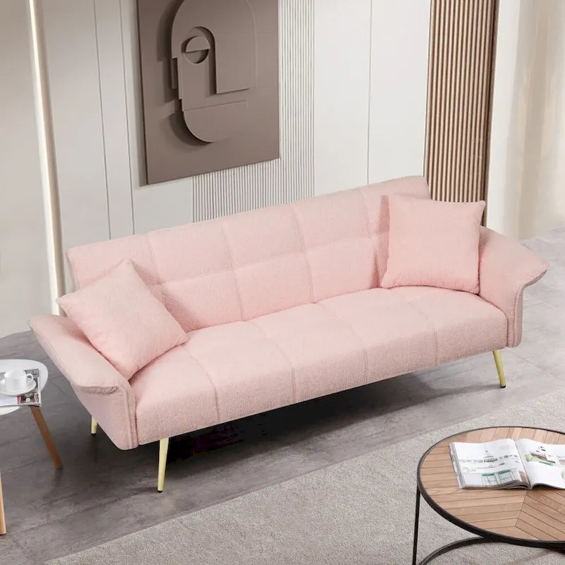 Canapé-lit futon convertible en polaire Teddy moderne de 70 pouces