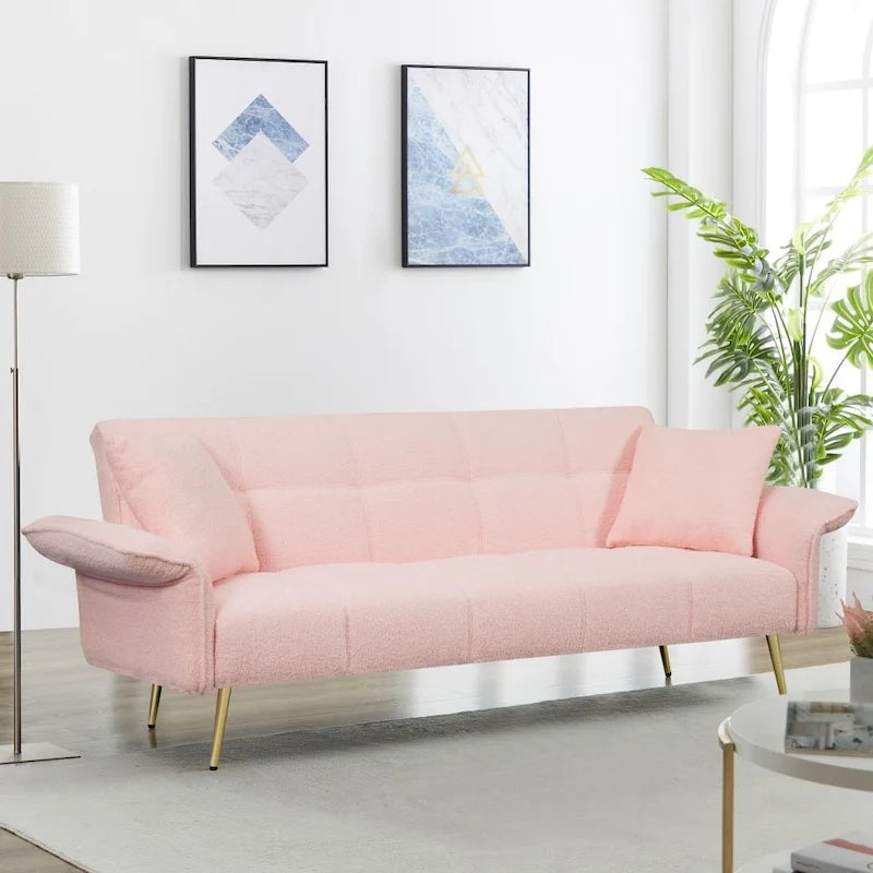 Canapé-lit futon convertible en polaire Teddy moderne de 70 pouces