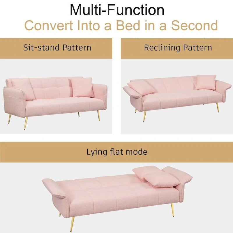 Canapé-lit futon convertible en polaire Teddy moderne de 70 pouces