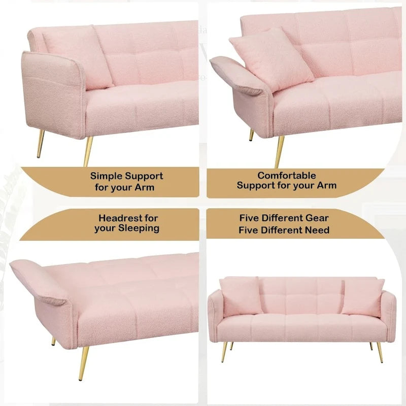 Canapé-lit futon convertible en polaire Teddy moderne de 70 pouces