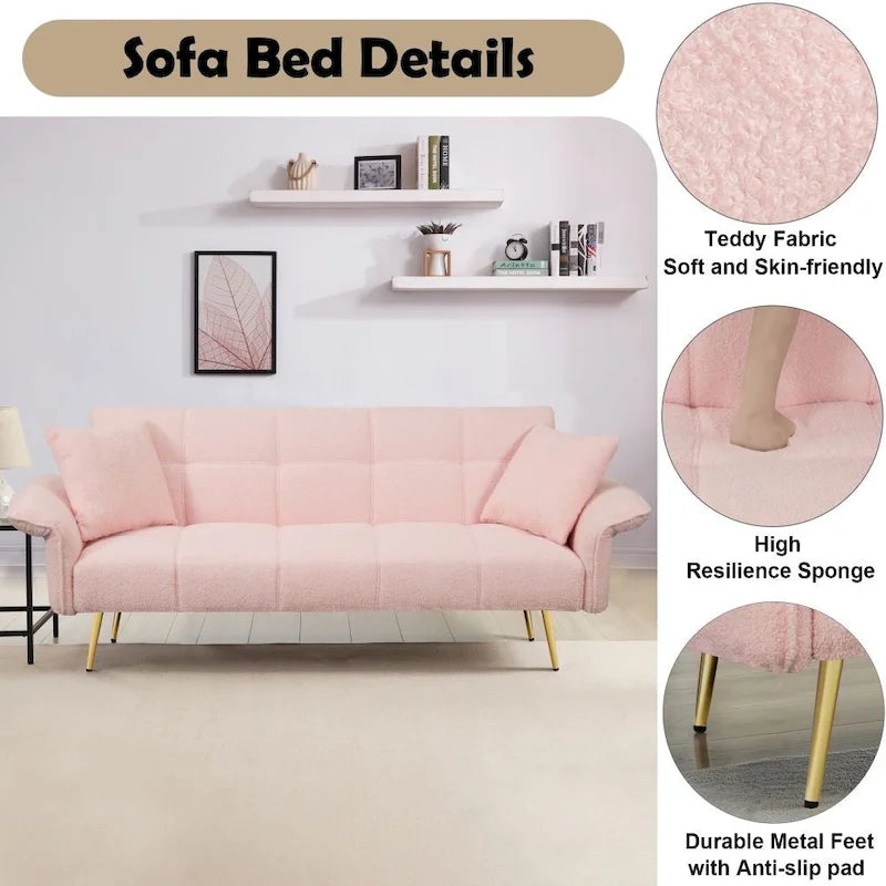 Canapé-lit futon convertible en polaire Teddy moderne de 70 pouces