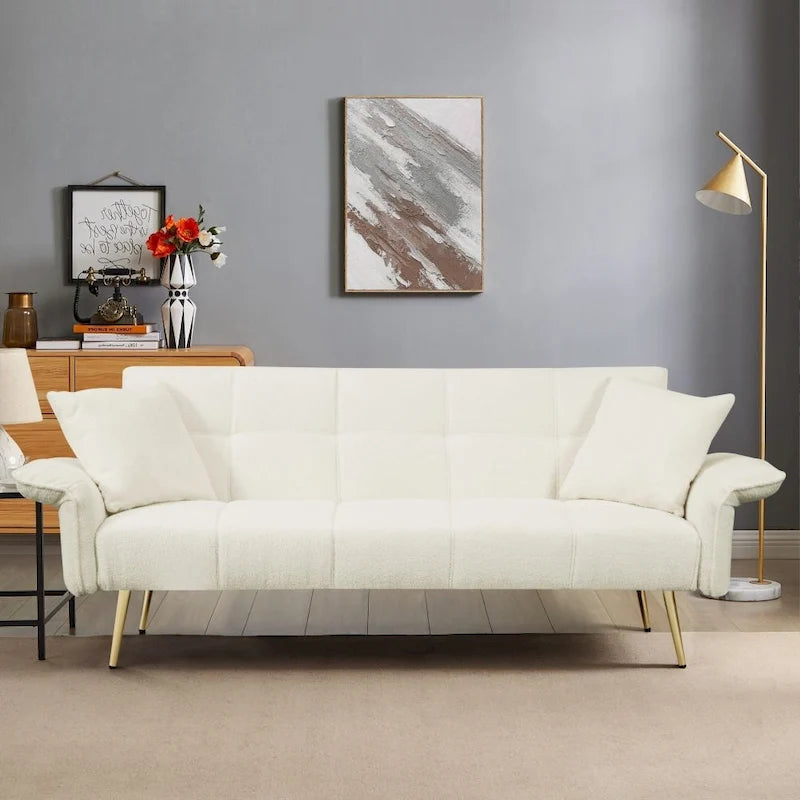 Canapé-lit futon convertible en polaire Teddy moderne de 70 pouces