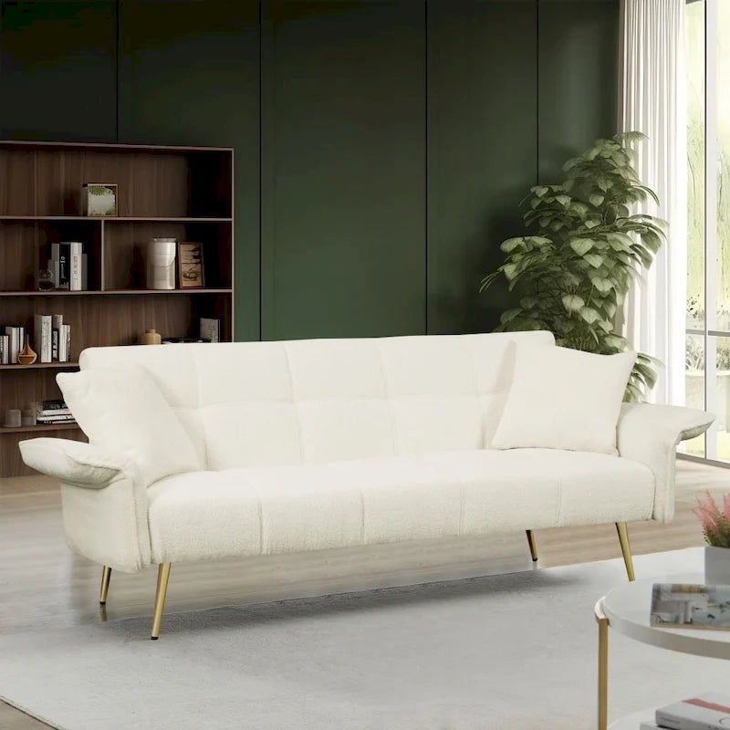 Canapé-lit futon convertible en polaire Teddy moderne de 70 pouces