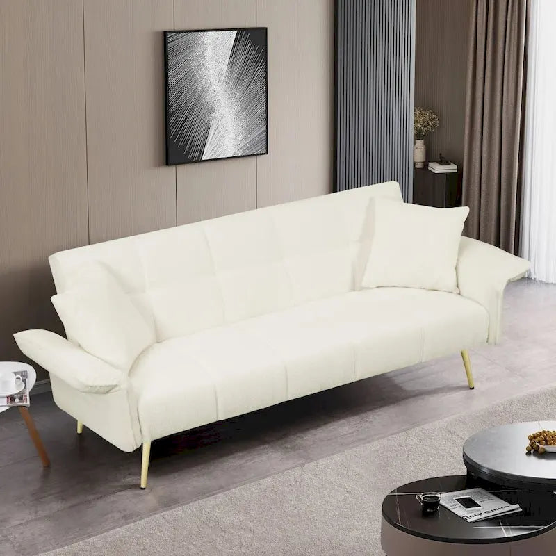 Canapé-lit futon convertible en polaire Teddy moderne de 70 pouces