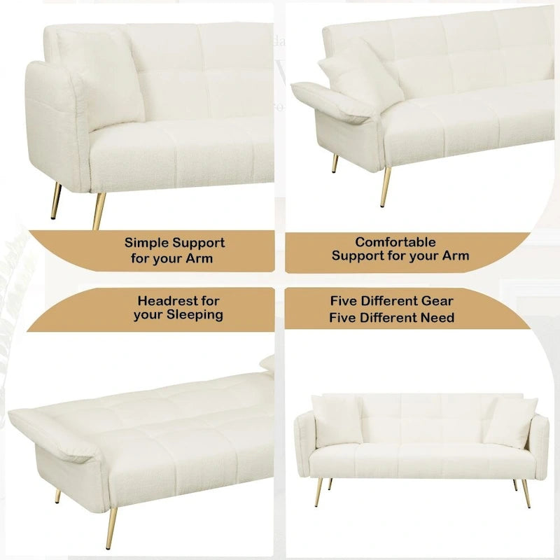 Canapé-lit futon convertible en polaire Teddy moderne de 70 pouces