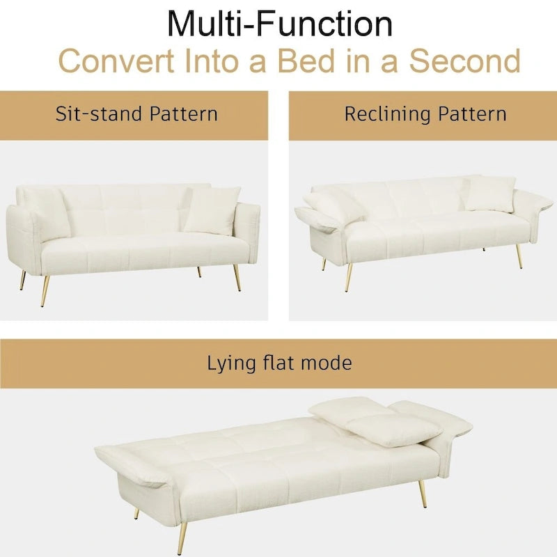 Canapé-lit futon convertible en polaire Teddy moderne de 70 pouces