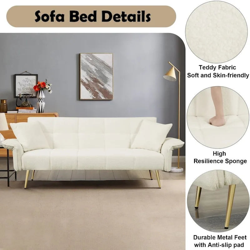 Canapé-lit futon convertible en polaire Teddy moderne de 70 pouces