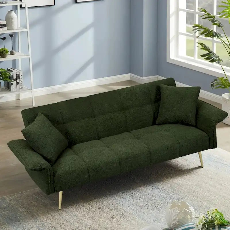 Canapé-lit futon convertible en polaire Teddy moderne de 70 pouces