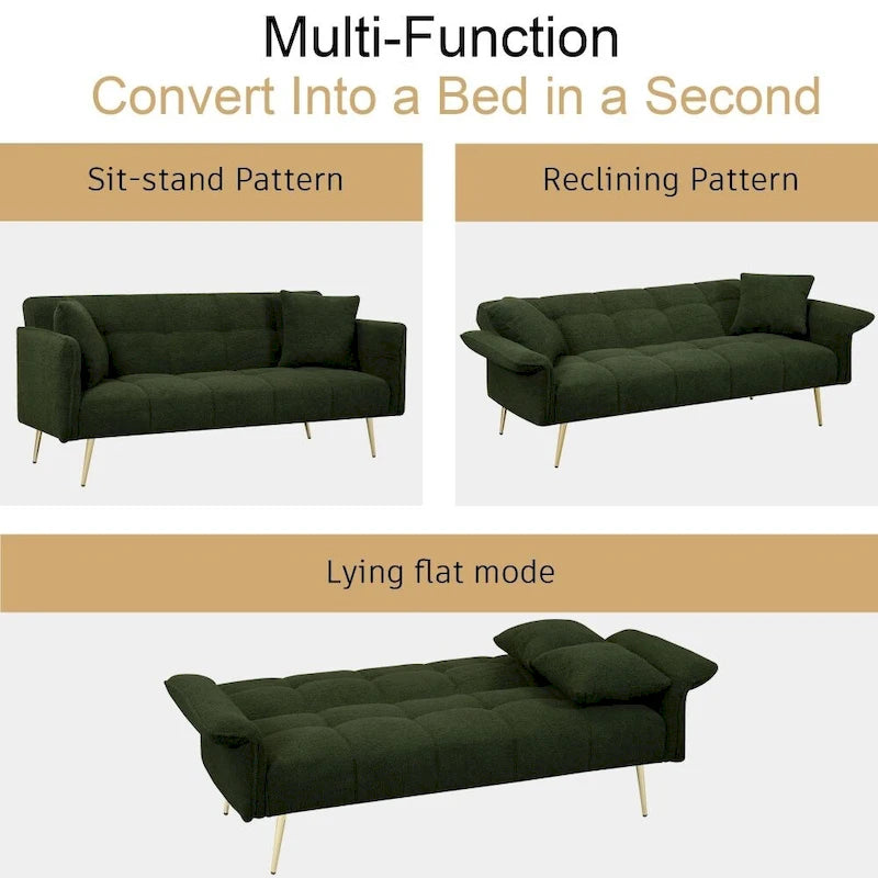 Canapé-lit futon convertible en polaire Teddy moderne de 70 pouces