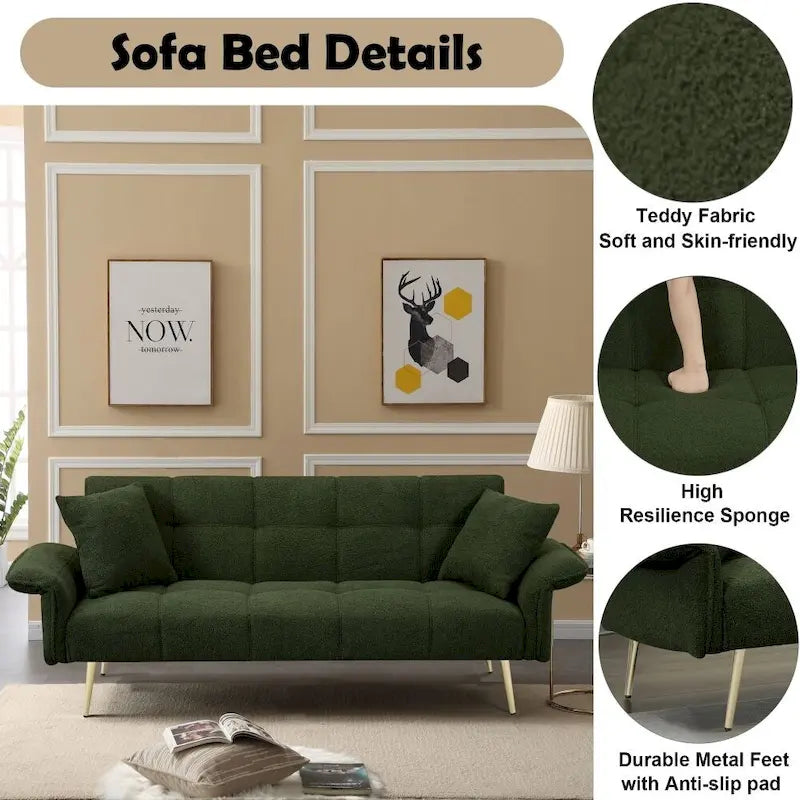Canapé-lit futon convertible en polaire Teddy moderne de 70 pouces
