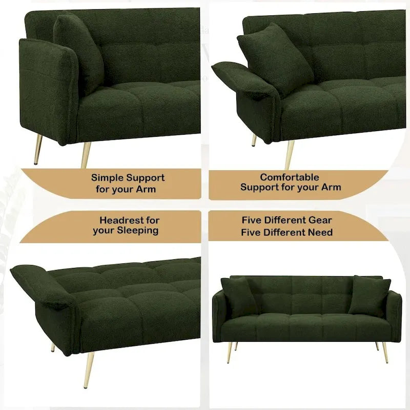 Canapé-lit futon convertible en polaire Teddy moderne de 70 pouces
