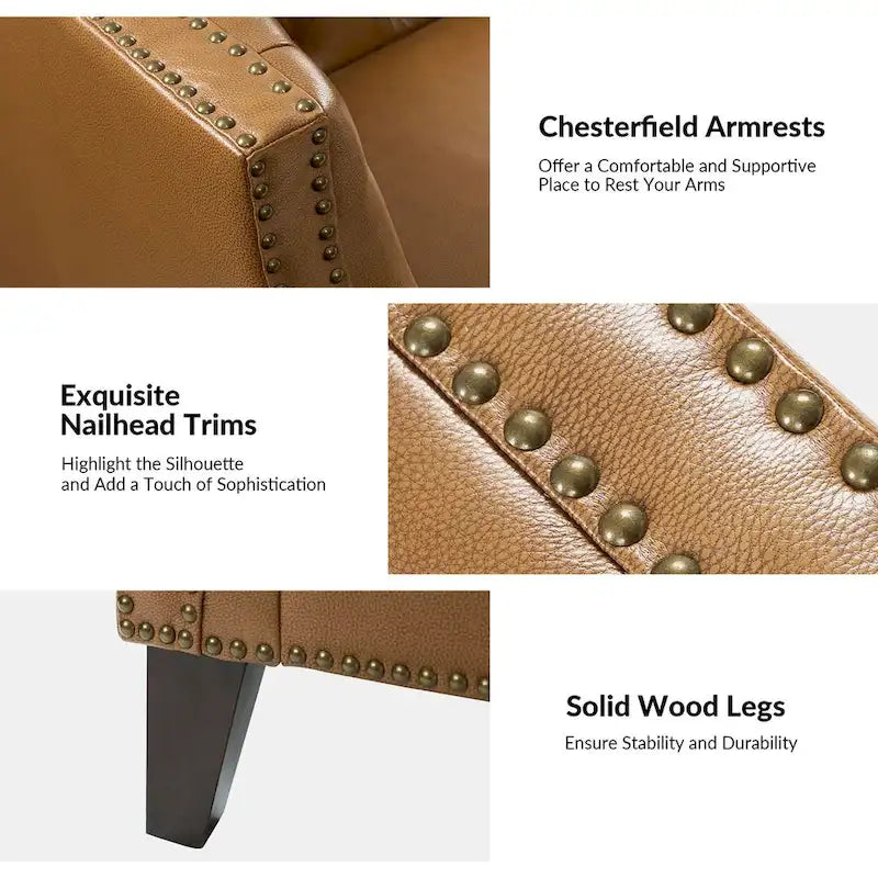 Canapé Eugène en cuir véritable, style transitionnel, capitonné, avec pieds en bois massif par HULALA HOME