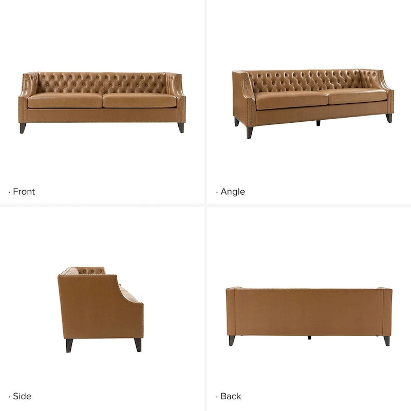 Canapé Eugène en cuir véritable, style transitionnel, capitonné, avec pieds en bois massif par HULALA HOME