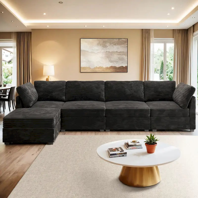 Canapé d'intérieur OVIOS avec pouf et rembourrage en peluche profonde