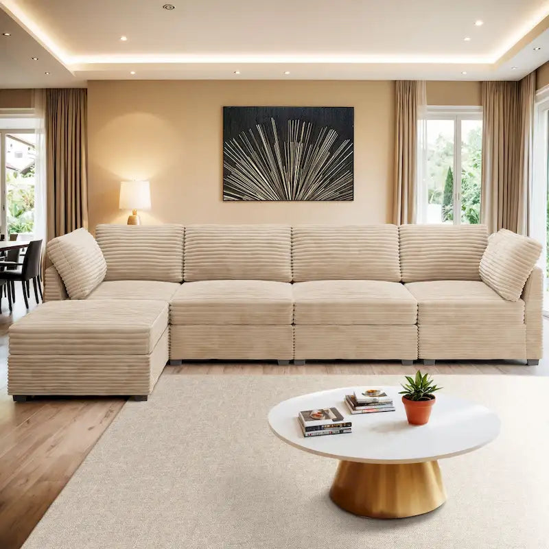 Canapé d'intérieur OVIOS avec pouf et rembourrage en peluche profonde