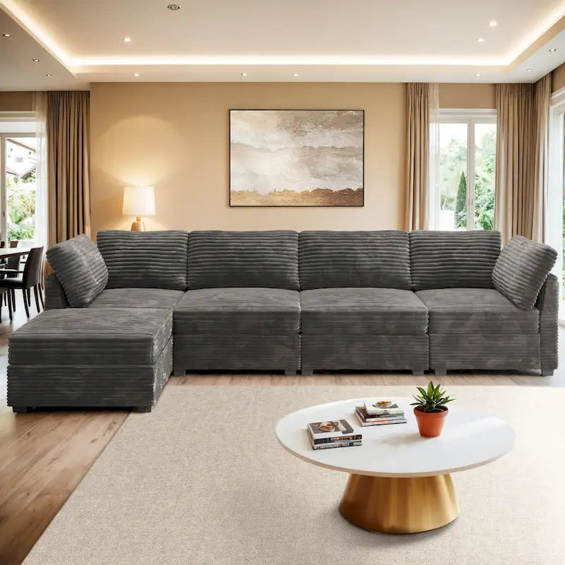 Canapé d'intérieur OVIOS avec pouf et rembourrage en peluche profonde