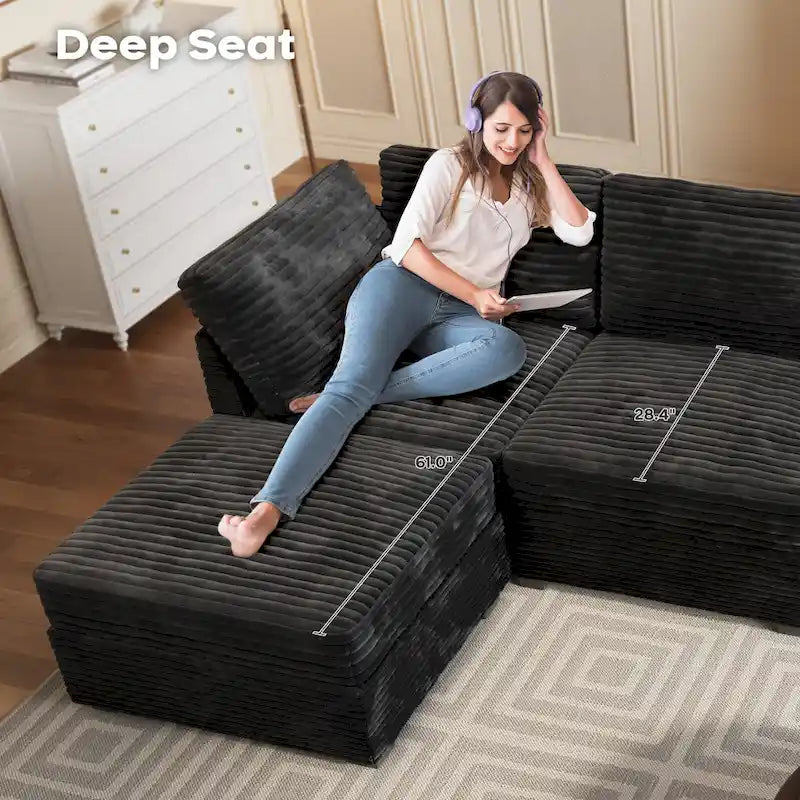 Canapé d'intérieur OVIOS avec pouf et rembourrage en peluche profonde