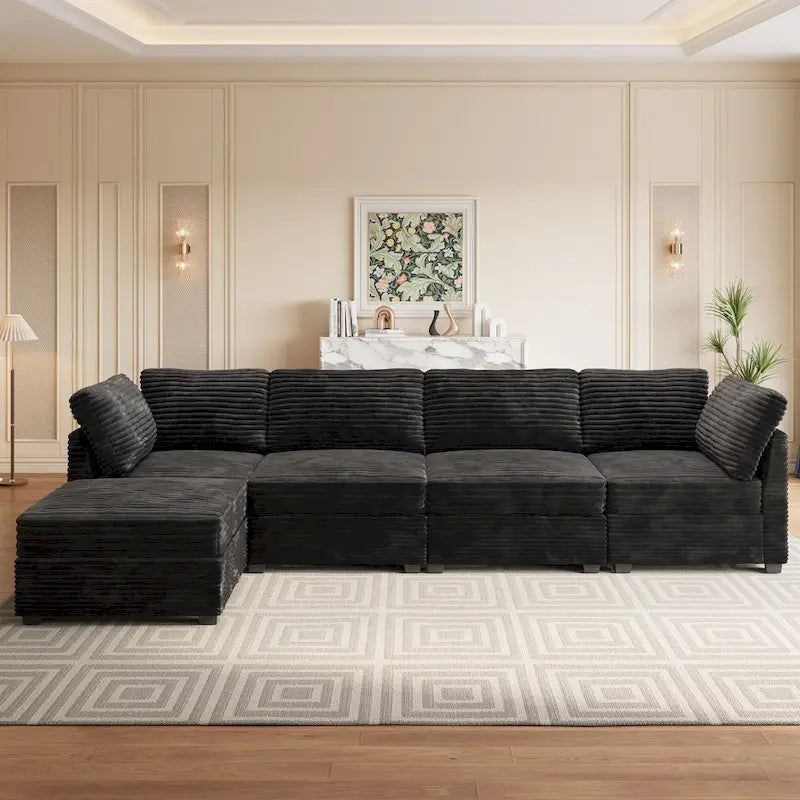 Canapé d'intérieur OVIOS avec pouf et rembourrage en peluche profonde