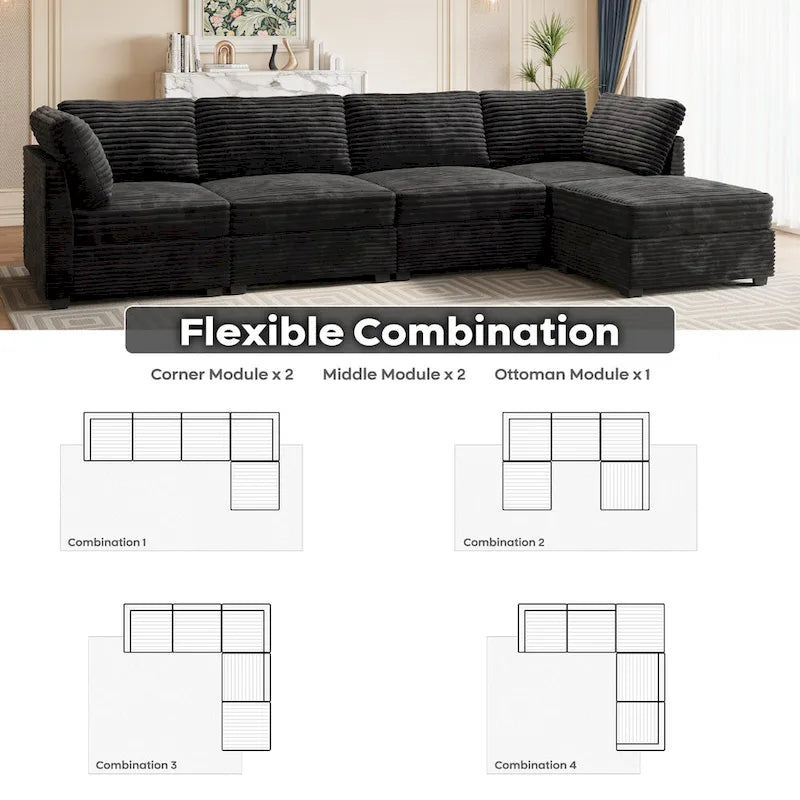 Canapé d'intérieur OVIOS avec pouf et rembourrage en peluche profonde