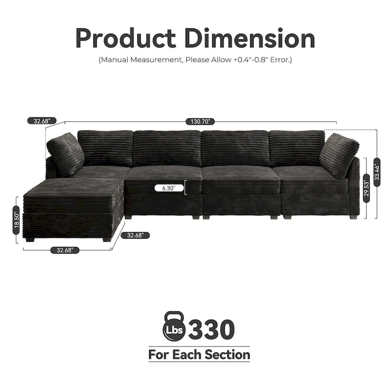 Canapé d'intérieur OVIOS avec pouf et rembourrage en peluche profonde