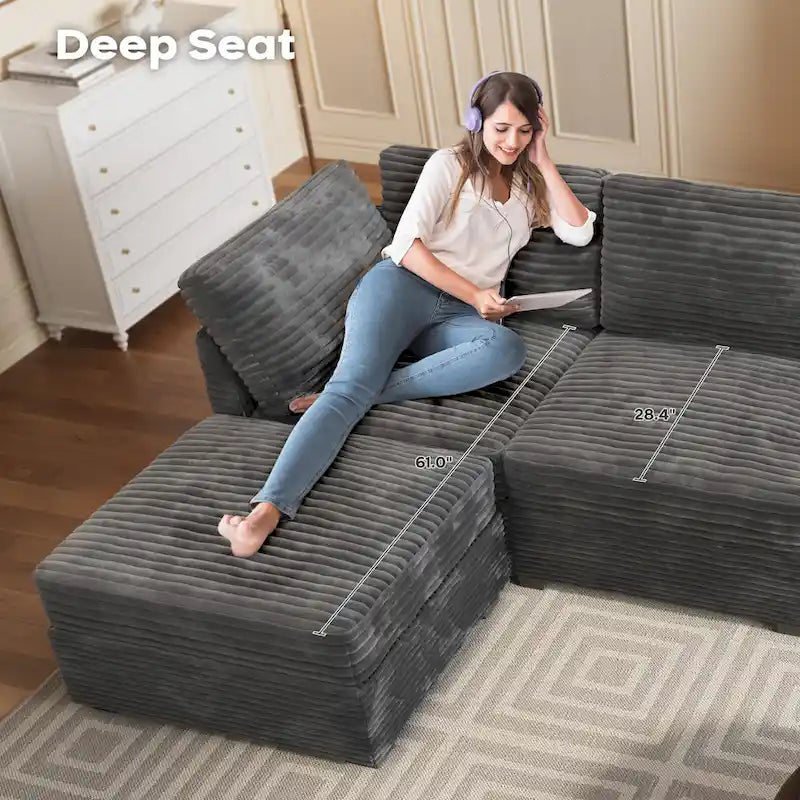 Canapé d'intérieur OVIOS avec pouf et rembourrage en peluche profonde