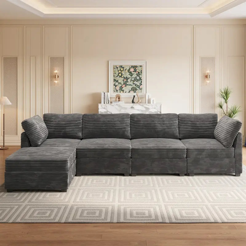 Canapé d'intérieur OVIOS avec pouf et rembourrage en peluche profonde