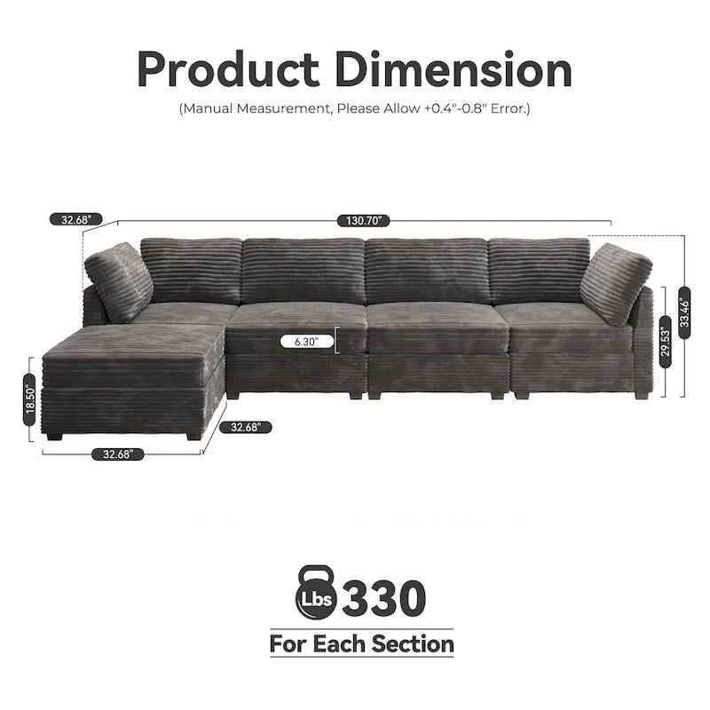 Canapé d'intérieur OVIOS avec pouf et rembourrage en peluche profonde