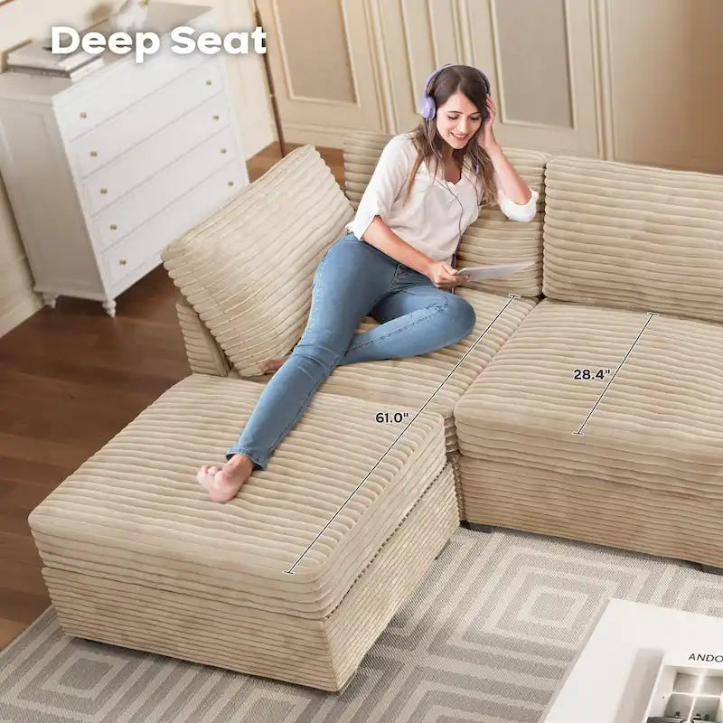 Canapé d'intérieur OVIOS avec pouf et rembourrage en peluche profonde