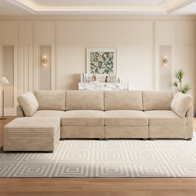 Canapé d'intérieur OVIOS avec pouf et rembourrage en peluche profonde